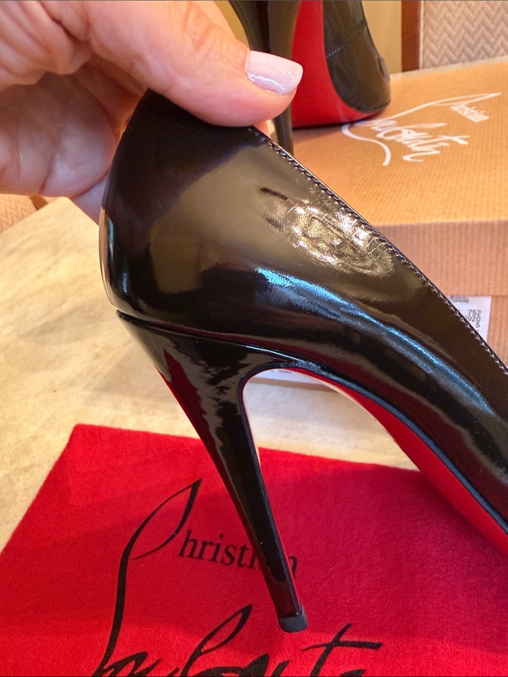 Christian Louboutin Chocolate Brown Patent Pointed Toe Pumps - Classic Stiletto - Picture 6 of 6